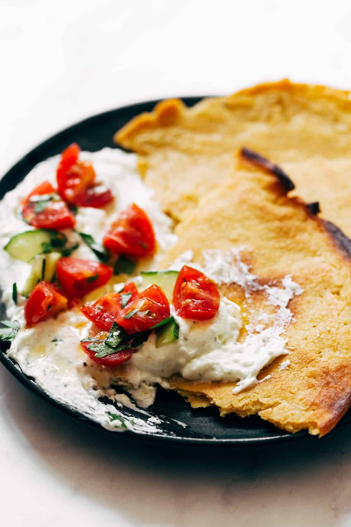 Socca with Whipped Feta and Tomato Salad